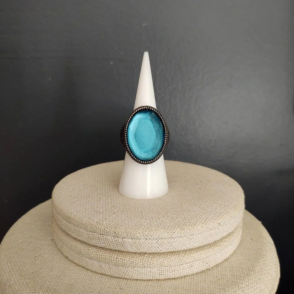 Large blue faceted bead statement ring